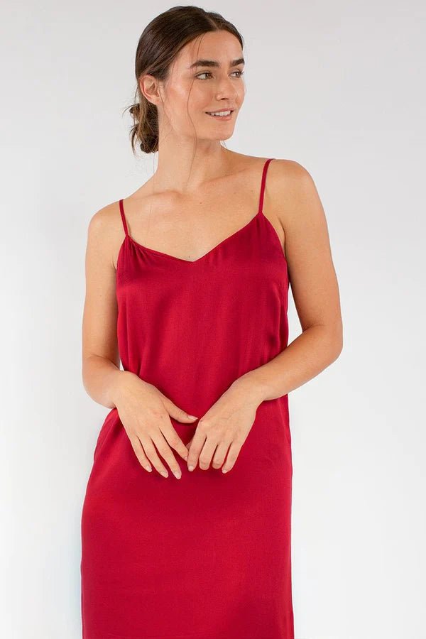 Easy Slip Dress in Crimson - Veneka-Sustainable-Ethical-Dresses-Neu Nomads Drop Ship