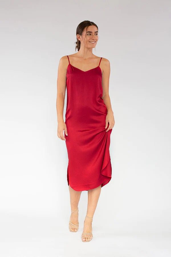 Easy Slip Dress in Crimson - Veneka-Sustainable-Ethical-Dresses-Neu Nomads Drop Ship