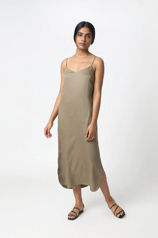 Easy Slip Dress in Khaki - Veneka-Sustainable-Ethical-Dresses-Neu Nomads Drop Ship