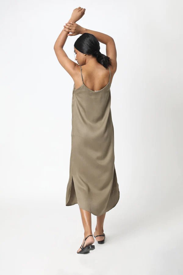 Easy Slip Dress in Khaki - Veneka-Sustainable-Ethical-Dresses-Neu Nomads Drop Ship