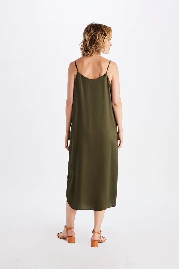 Easy Slip Dress in Olive Night - Veneka-Sustainable-Ethical-Dresses-Neu Nomads Drop Ship