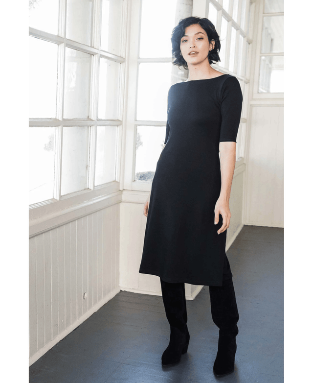 Essential Boatneck Midi Dress with Pockets in Black - Veneka-Sustainable-Ethical-Dresses-Indigenous Drop Ship