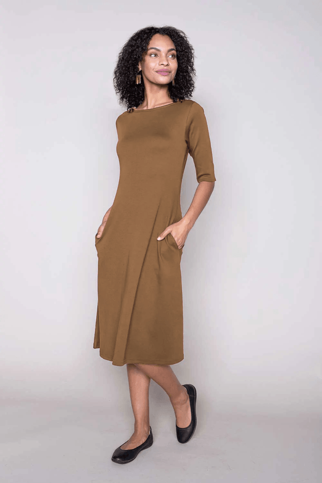 Essential Boatneck Midi Dress with Pockets in Sedona Veneka Essential Boatneck Midi Dress with Pockets in Sedona Veneka