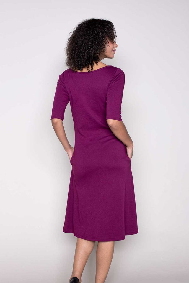 Essential Boatneck Midi Dress with Pockets in Wine - Veneka-Sustainable-Ethical-Dresses-Indigenous Drop Ship