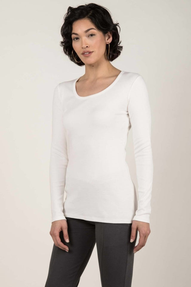 Essential Long Sleeve Scoop Tee in Ivory - Veneka-Sustainable-Ethical-Tops-Indigenous Drop Ship