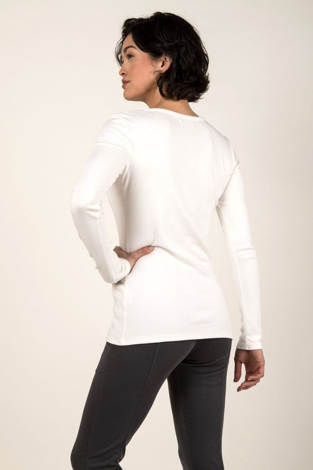 Essential Long Sleeve Scoop Tee in Ivory - Veneka-Sustainable-Ethical-Tops-Indigenous Drop Ship