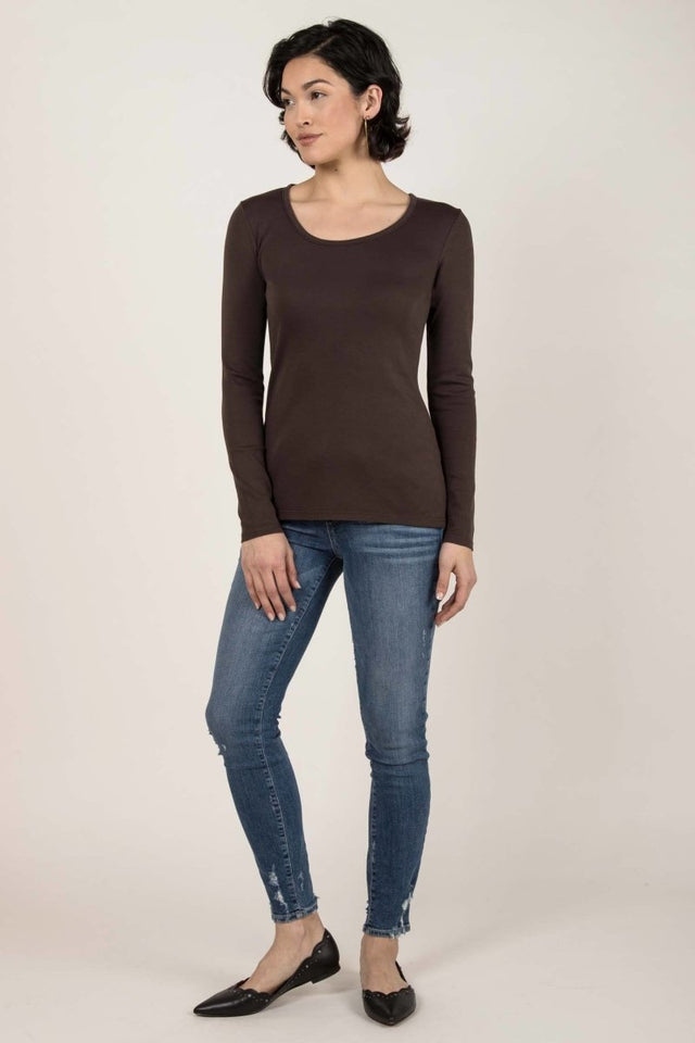 Essential Long Sleeve Scoop Tee in Mink - Veneka-Sustainable-Ethical-Tops-Indigenous Drop Ship