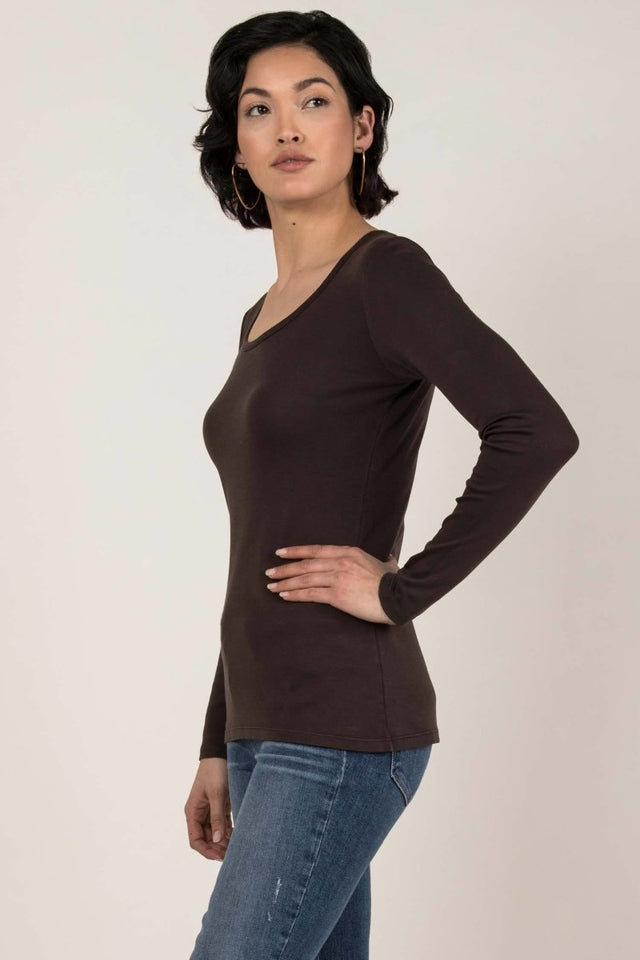 Essential Long Sleeve Scoop Tee in Mink - Veneka-Sustainable-Ethical-Tops-Indigenous Drop Ship