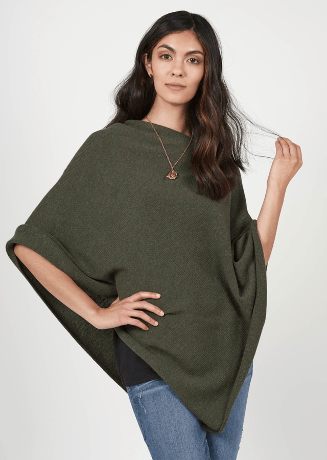 Essential Poncho in Moss - Veneka-Sustainable-Ethical-Jackets-Indigenous Drop Ship