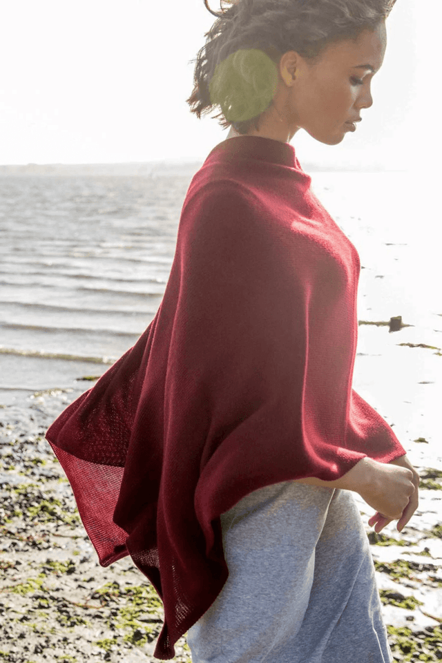 Essential Poncho in Ruby - Veneka-Sustainable-Ethical-Jackets-Indigenous Drop Ship