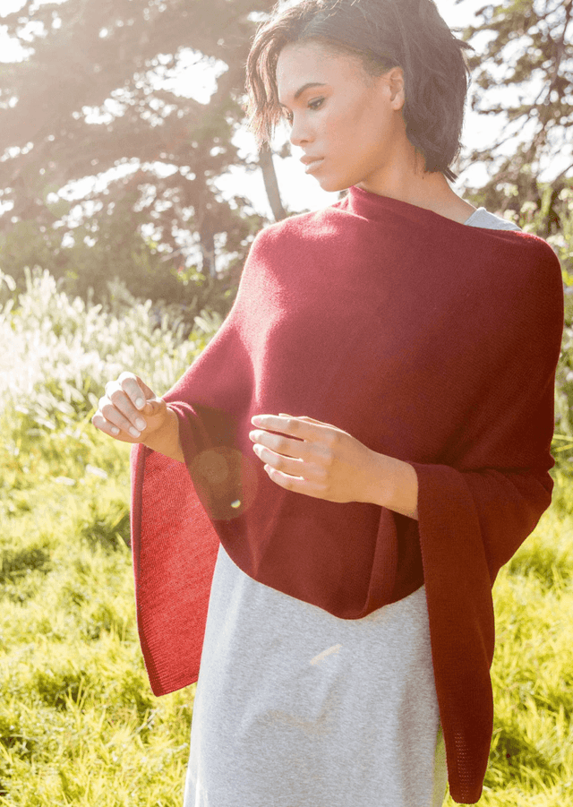 Essential Poncho in Ruby - Veneka-Sustainable-Ethical-Jackets-Indigenous Drop Ship