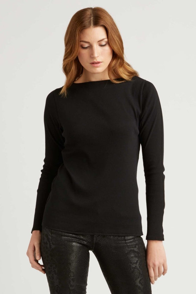 Essential Rib Boatneck in Black - Veneka-Sustainable-Ethical-Tops-Indigenous Drop Ship