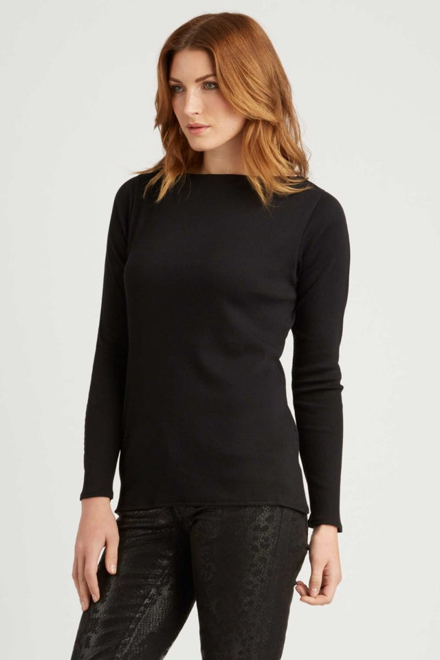 Essential Rib Boatneck in Black - Veneka-Sustainable-Ethical-Tops-Indigenous Drop Ship