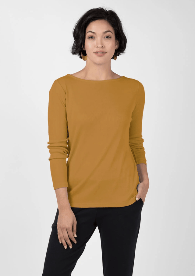 Essential Rib Boatneck in Camel - Veneka-Sustainable-Ethical-Tops-Indigenous Drop Ship