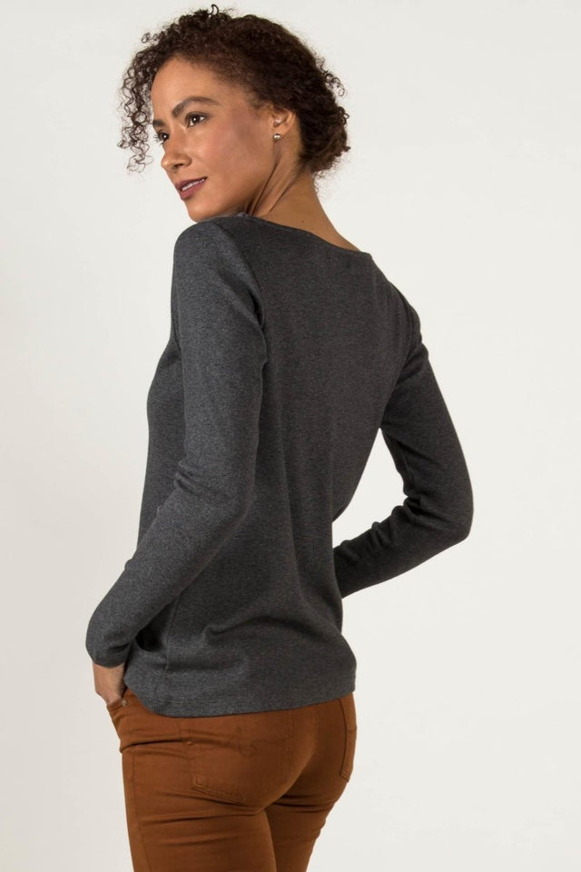 Essential Rib Boatneck in Charcoal - Veneka-Sustainable-Ethical-Tops-Indigenous Drop Ship