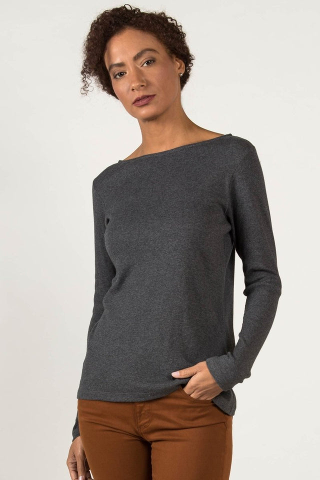 Essential Rib Boatneck in Charcoal - Veneka-Sustainable-Ethical-Tops-Indigenous Drop Ship