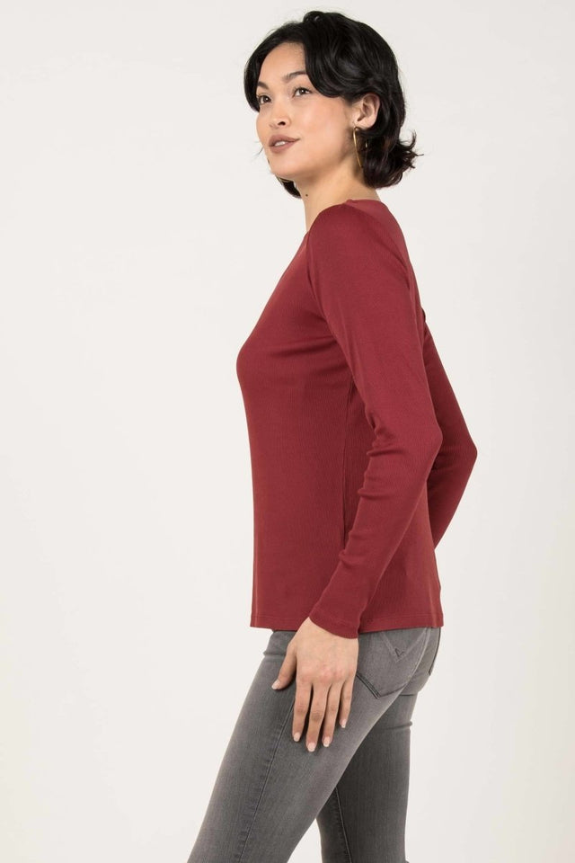 Essential Rib Boatneck in Cherry - Veneka-Sustainable-Ethical-Tops-Indigenous Drop Ship