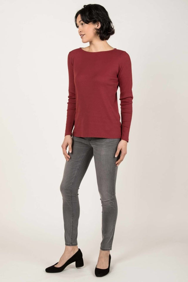 Essential Rib Boatneck in Cherry - Veneka-Sustainable-Ethical-Tops-Indigenous Drop Ship