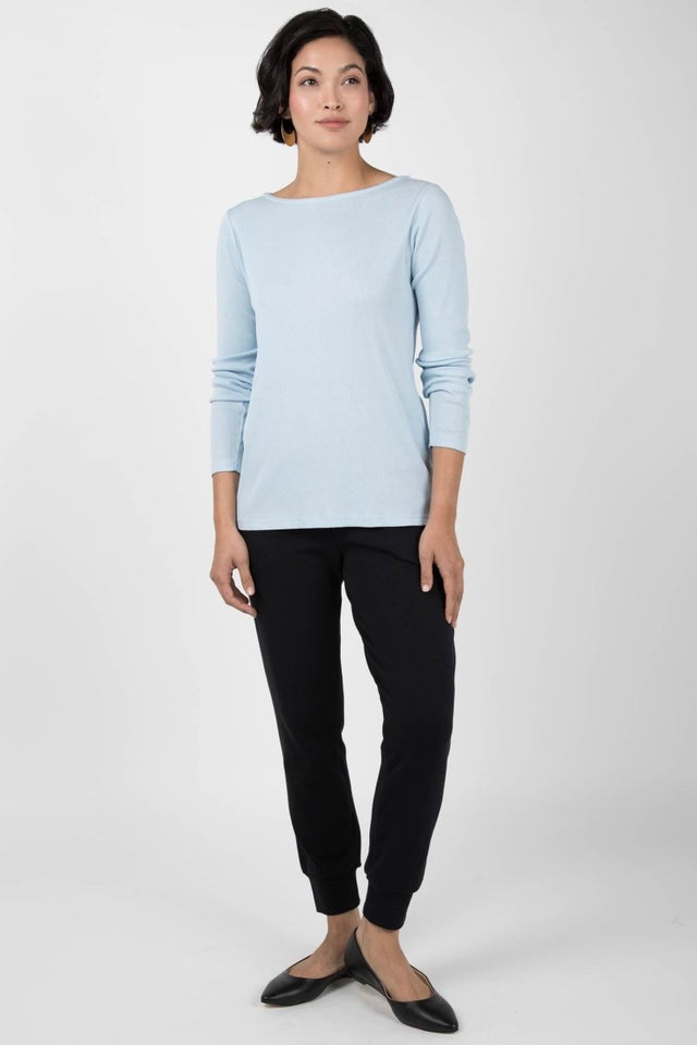 Essential Rib Boatneck in Soft Blue - Veneka-Sustainable-Ethical-Tops-Indigenous Drop Ship