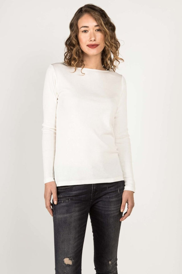 Essential Rib Boatneck in White - Veneka-Sustainable-Ethical-Tops-Indigenous Drop Ship