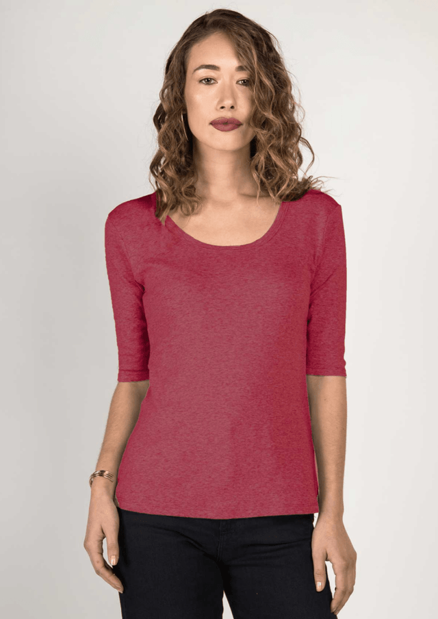 Essential Scoop Tee in Heather Red - Veneka-Sustainable-Ethical-Tops-Indigenous Drop Ship