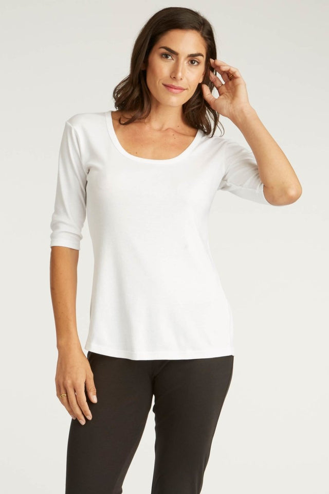 Essential Scoop Tee in White - Veneka-Sustainable-Ethical-Tops-Indigenous Drop Ship