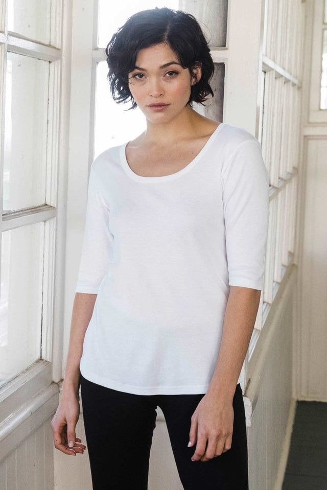 Essential Scoop Tee in White - Veneka-Sustainable-Ethical-Tops-Indigenous Drop Ship