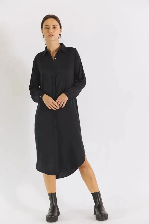 Essential Shirt Dress in Black - Veneka-Sustainable-Ethical-Dresses-Neu Nomads Drop Ship