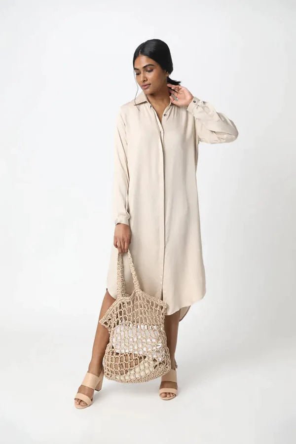 Essential Shirt Dress in Champagne - Veneka-Sustainable-Ethical-Dresses-Neu Nomads Drop Ship