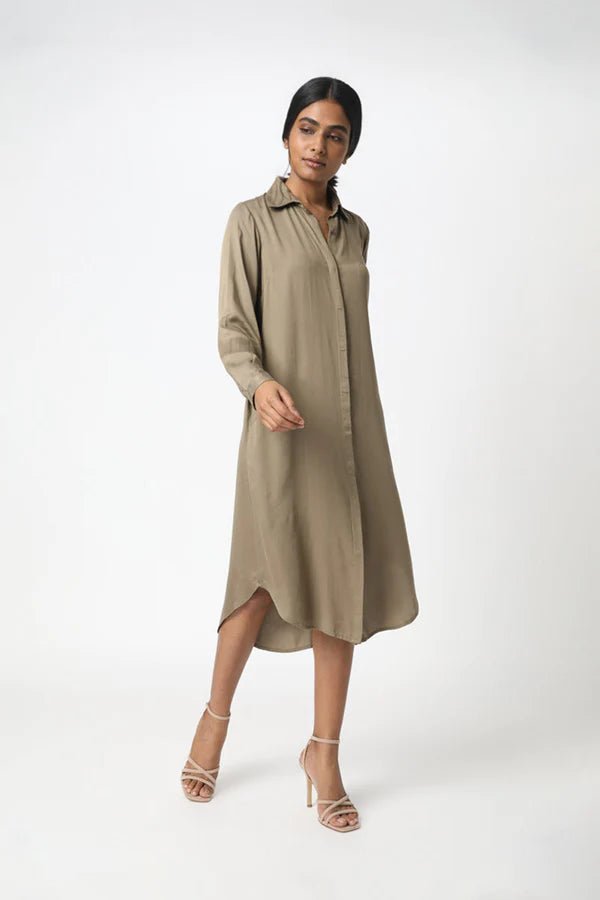 Essential Shirt Dress in Khaki - Veneka-Sustainable-Ethical-Dresses-Neu Nomads Drop Ship