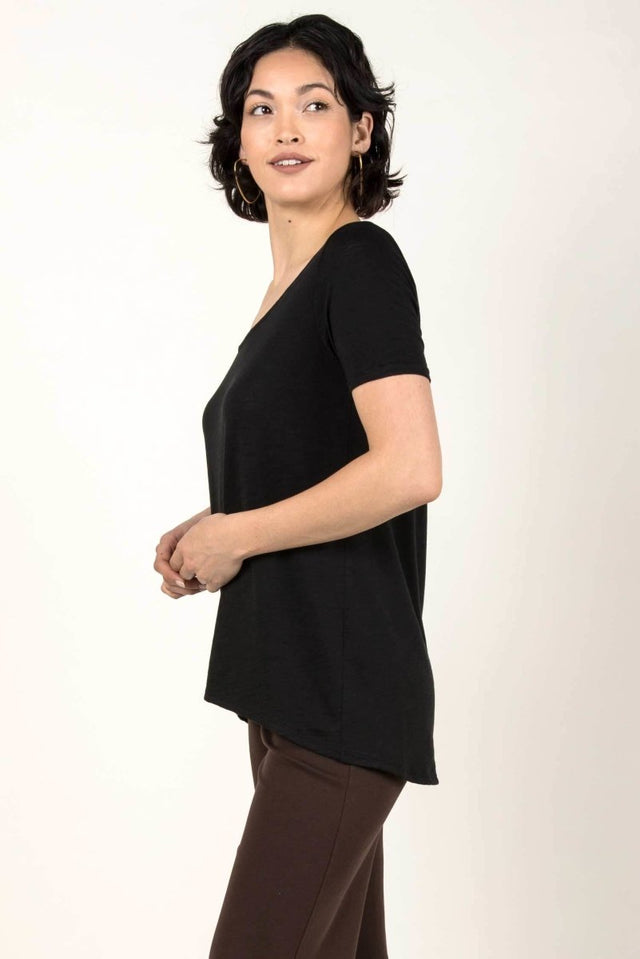 Essential Slub U Neck in Black - Veneka-Sustainable-Ethical-Tops-Indigenous Drop Ship