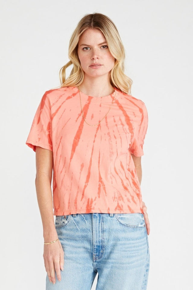 Evie Classic Tee in Thunder Lightning Fire Coral - Veneka-Sustainable-Ethical-Tops-Etica Denim Drop Ship