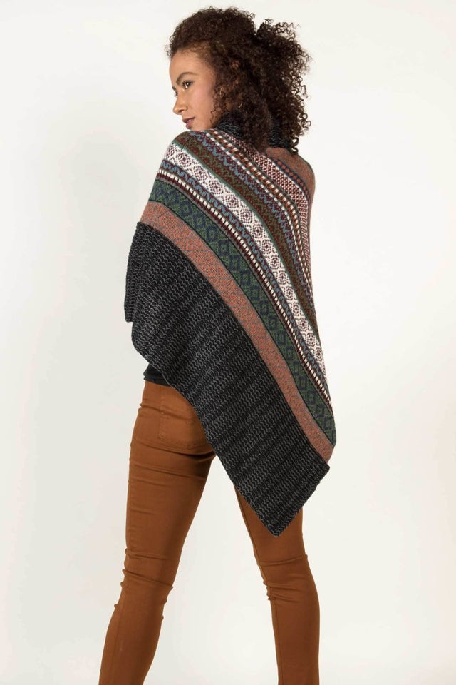 Fair Isle Poncho in Cayenne Mix - Veneka-Sustainable-Ethical-Jackets-Indigenous Drop Ship