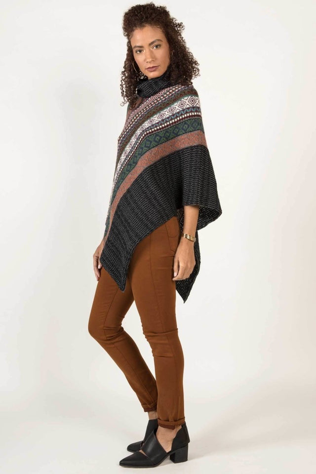 Fair Isle Poncho in Cayenne Mix - Veneka-Sustainable-Ethical-Jackets-Indigenous Drop Ship