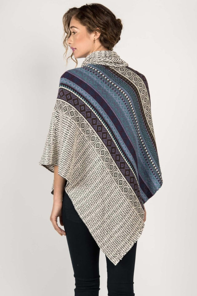 Fair Isle Poncho in Ivory Mix - Veneka-Sustainable-Ethical-Jackets-Indigenous Drop Ship