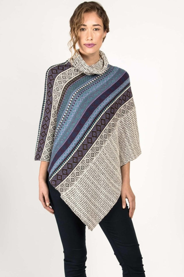 Fair Isle Poncho in Ivory Mix - Veneka-Sustainable-Ethical-Jackets-Indigenous Drop Ship