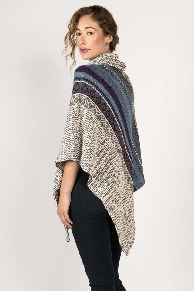 Fair Isle Poncho in Ivory Mix - Veneka-Sustainable-Ethical-Jackets-Indigenous Drop Ship