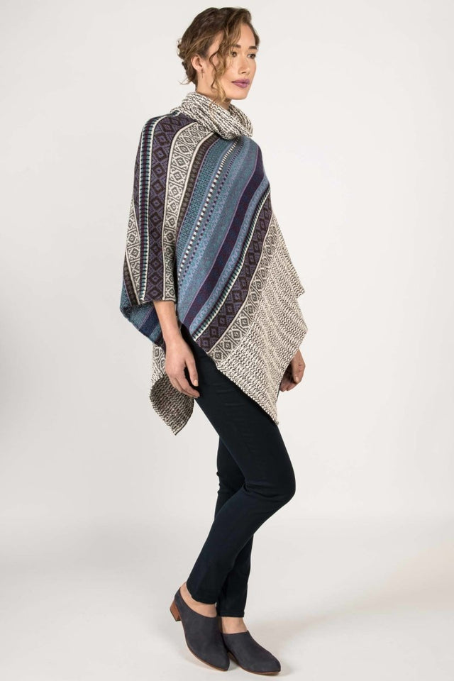 Fair Isle Poncho in Ivory Mix - Veneka-Sustainable-Ethical-Jackets-Indigenous Drop Ship