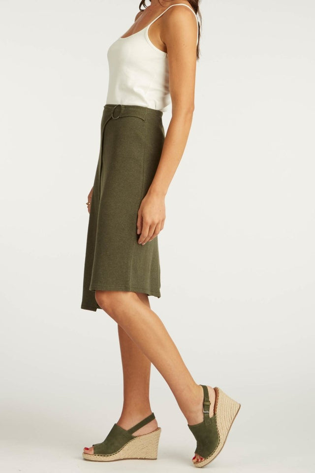 Faux Wrap Skirt in Moss - Veneka-Sustainable-Ethical-Bottoms-Indigenous Drop Ship