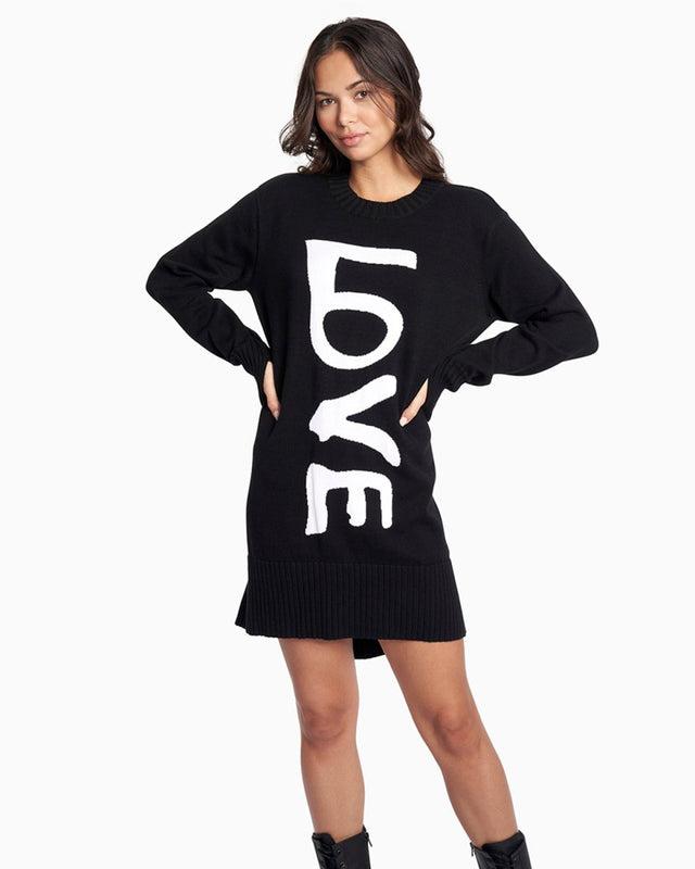 Fern LOVE Sweater Dress in Black - Veneka-Sustainable-Ethical-Dresses-YesAnd Drop Ship