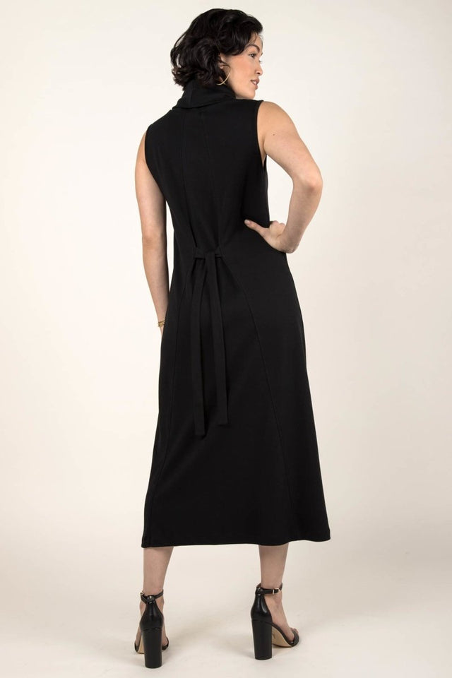 Foldover Cowl Neck Dress in Black - Veneka-Sustainable-Ethical-Dresses-Indigenous Drop Ship