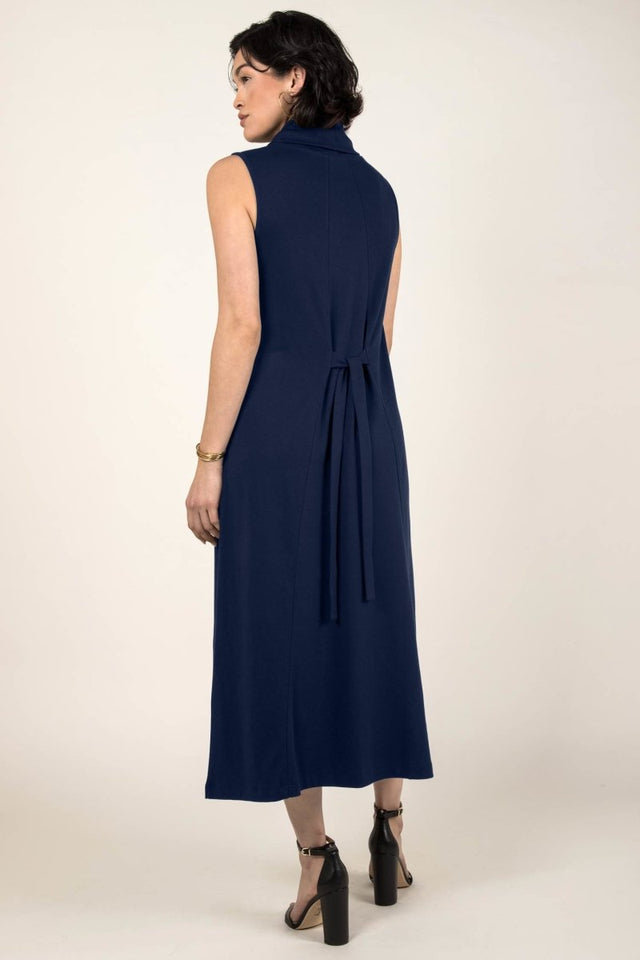 Foldover Cowl Neck Dress in Winter Navy - Veneka-Sustainable-Ethical-Dresses-Indigenous Drop Ship