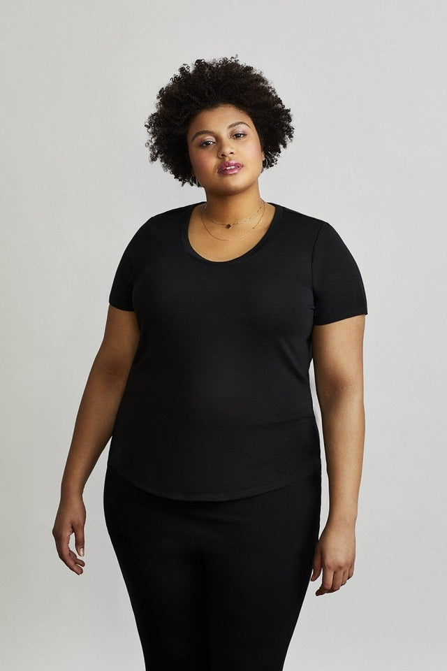 Foster Tee in Jet Black - Veneka-Sustainable-Ethical-Tops-Hours Drop Ship