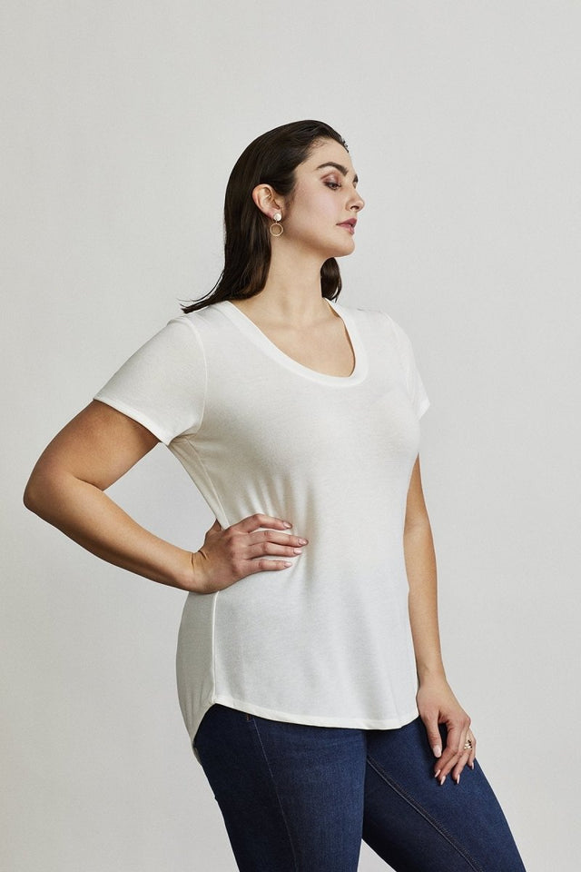 Foster Tee in White - Veneka-Sustainable-Ethical-Tops-Hours Drop Ship