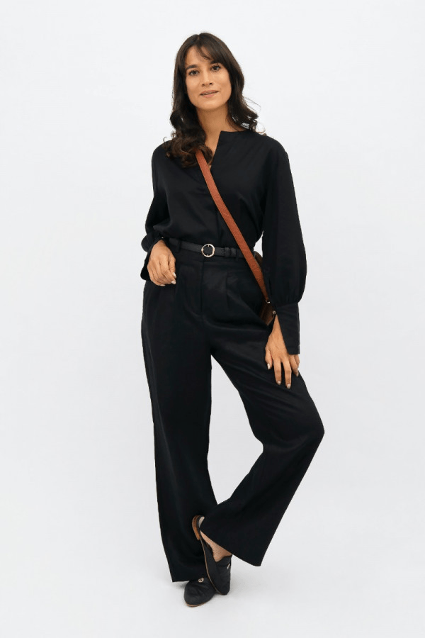 French Riviera NCE Wide Leg Pants in Black - Veneka-Sustainable-Ethical-Bottoms-1 People Drop Ship
