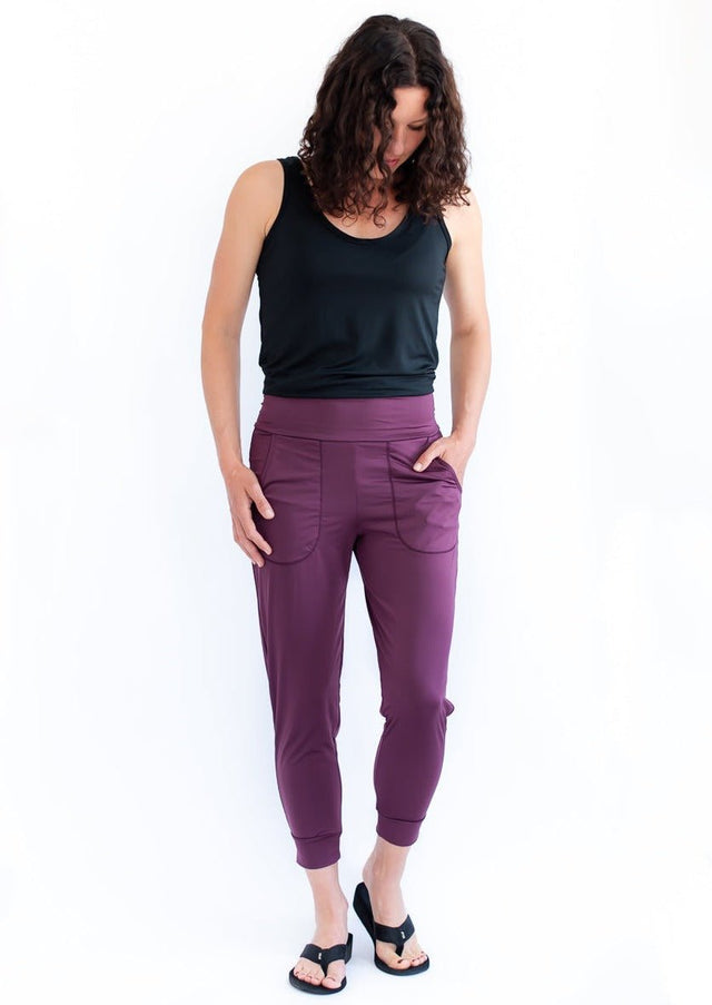 Full-Length Jogger in Plum - Veneka-Sustainable-Ethical-Bottoms-Eclipse Drop Ship