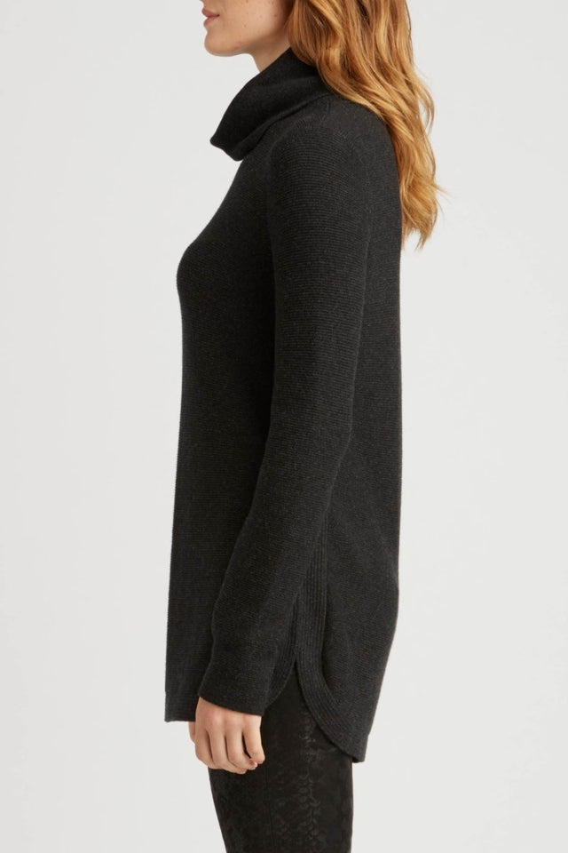 Funnel Neck Pullover Sweater in Black - Veneka-Sustainable-Ethical-Tops-Indigenous Drop Ship