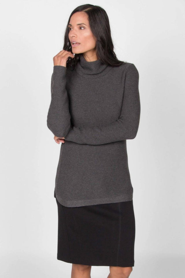 Funnel Neck Pullover Sweater in Charcoal - Veneka-Sustainable-Ethical-Tops-Indigenous Drop Ship