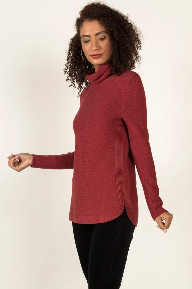 Funnel Neck Pullover Sweater in Cherry - Veneka-Sustainable-Ethical-Tops-Indigenous Drop Ship