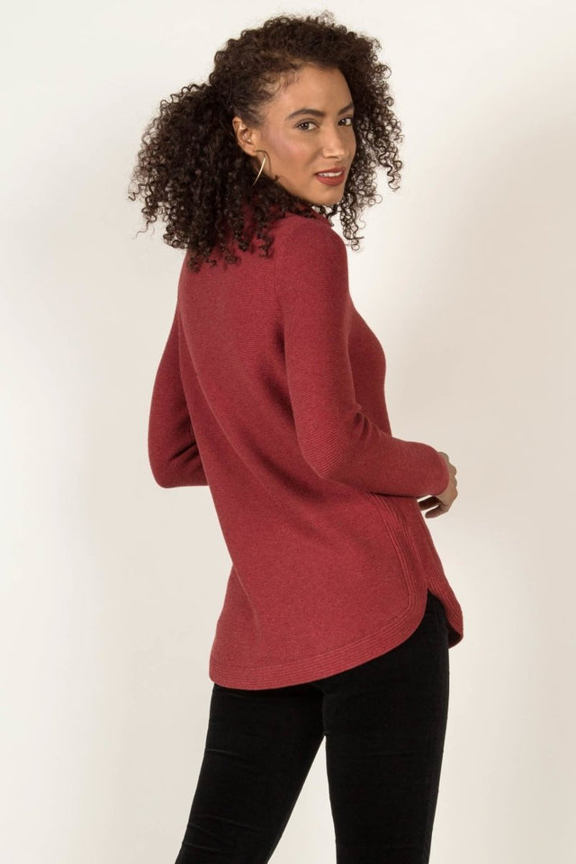 Funnel Neck Pullover Sweater in Cherry - Veneka-Sustainable-Ethical-Tops-Indigenous Drop Ship